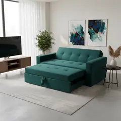 MUEBLES NEW - SOFA CAMA NOVUS TRES POSICIONES VERDE FELPA
