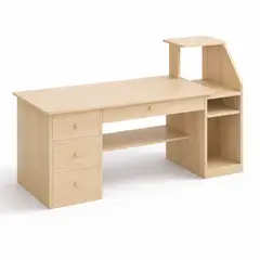 SPACE HOME - Escritorio Wood Madera Natural y Base Negra Amplio y Funcional