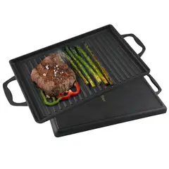 HOMELY - Plancha Churrasquera Hierro Fundido Atelier Cocina Reversible 2 en 1
