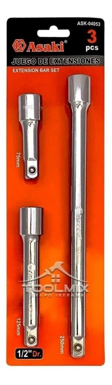 3 Barra Extensión Para Dados ½Pulg 75mm 125mm 250mm Acero Cr