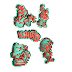 GENERICO - Set 5 Cortadores De Galletas Grinch 8 Cm