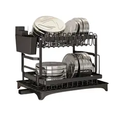 GENERICO - Rack Escurridor de Platos de Cocina de Doble Nivel Metal Negro - Gran Capacidad y Diseño Moderno