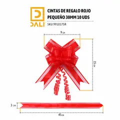 DALI - Cintas de Regalo 30mm – Pack 10 Unidades - Precortadas, Estirables, Rojo