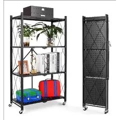 GENERICO - Estante Organizador Plegable Metálico Multiuso 4 Niveles Negro