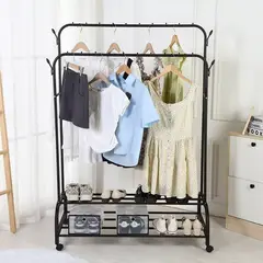 GENERICO - Colgador - Perchero con ruedas - Organizador de ropa moderno - Negro