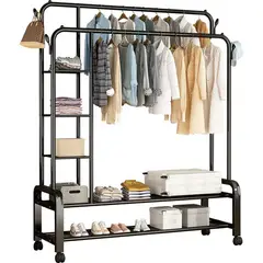 GENERICO - Perchero para ropa con Compartimiento y Ruedas - Moderno - Negro