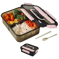 EINICIO - Gran 3 Compartimentos Lonchera De Almueo Con Cubiertos-Rosa