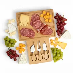 WAKESHOME - Tabla Rectangular de Bambú para Quesos con 3 Herramientas de Acero Inoxidable