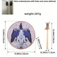 GANGLIAN - Tambor Chamánico 25cm Artesanal Lobo Blanco - Decoración Hogar Bodas y Eventos