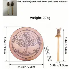 GANGLIAN - Tambor Chamánico 25cm Artesanal Árbol de la Vida - Decoración Hogar Bodas y Eventos