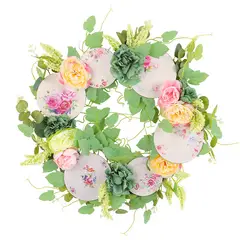 GANGLIAN - Corona Floral Rosa 40cm con Rama Seca y Lazo - Decoración de Puerta para Todo el Año