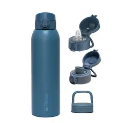 LHOTSE - Botella Térmica Agua Acero Inox 3 Tapas HydroCore 1Lt - Azul oscuro