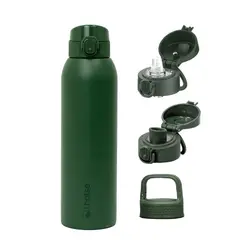 LHOTSE - Botella Térmica Agua Acero Inox 3 Tapas HydroCore 1Lt - Verde