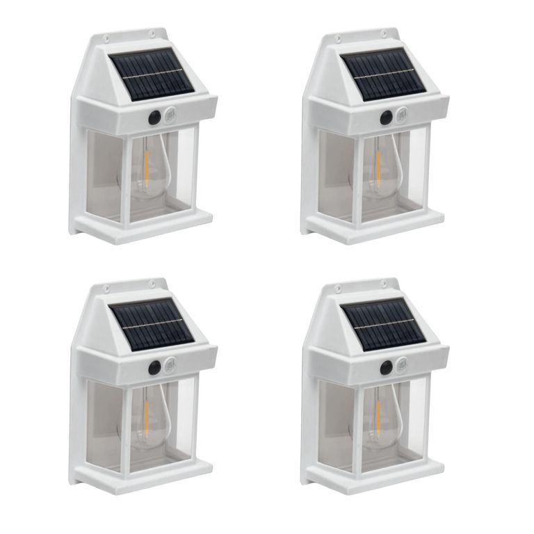 4 Apliqué de Muro Solar Blanco con Sensor Luz Cálida