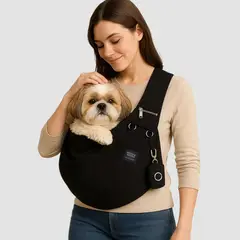 GENERICO - Fular Para Perro Bolsa Transportador Negro + Porta Bolsas