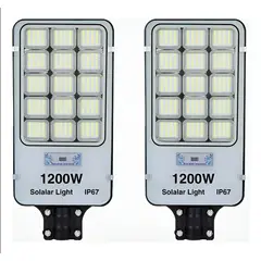 GENERICO - Foco Led Solar Exterior 1200w Soporte Pack X2 Focos Negro Blanco Frío