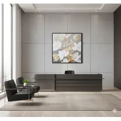 GENERICO - Cuadro Minimalista Flores Blancas y Dorado 60x60cm