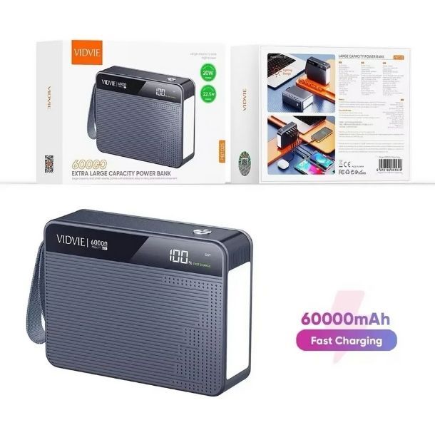 Power Bank Batería Portátil Capacidad 60.000 mAh Original Vidvie Pb7025 Banco de Crga Rápida Potente
