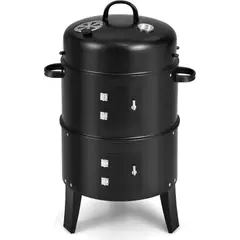 ANYHOGAR - Parrilla A Carbón 3 En 1 Ahumador 2 Parrillas De Cocción
