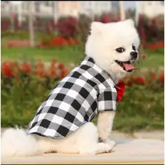 GENERICO - Camisa a Cuadros Rojo y Blanco con Corbatín Rojo para Perros Gatos Conejos y otros
