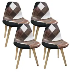 PANDALINO - Pack 4 Silla Patchwork Da Vinci - Ecocuero Café