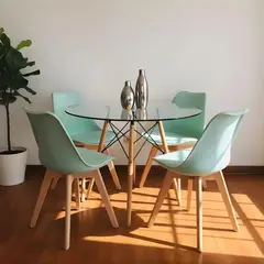 PANDALINO - Comedor Mesa Redonda Elida 80cm + 4 Sillas Tulip Menta