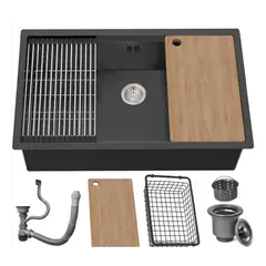 KUANGYE - Combo Lavaplato Empotrado 71x40cm Fregadero Cocina 304 Acero Inoxidable Con Rejilla