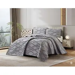 GENERICO - CUBRECAMA TUFTING KING DE VERANO ELEGANTE SERIE 2 DISEÑO GEOMETRICO ROMBO