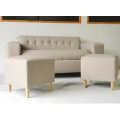 MUEBLES NEW - SOFA DOS CUERPOS MAS DOS PUFF BEIGE LINO
