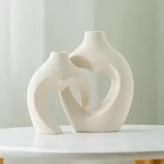 TATEE - Set 2 Florero Jarrón de arenisca 17cm Y 21cm Blanco En forma de corazón