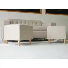 MUEBLES NEW - SOFA TRES CUERPOS MAS DOS PUFF BEIGE LINO