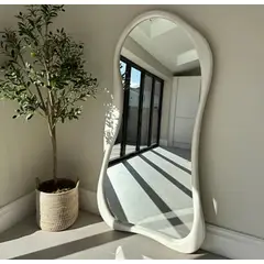 SANTU HOME & DECO - Espejo Asimetrico Cuerpo Entero Madera Blanco 200X100cm