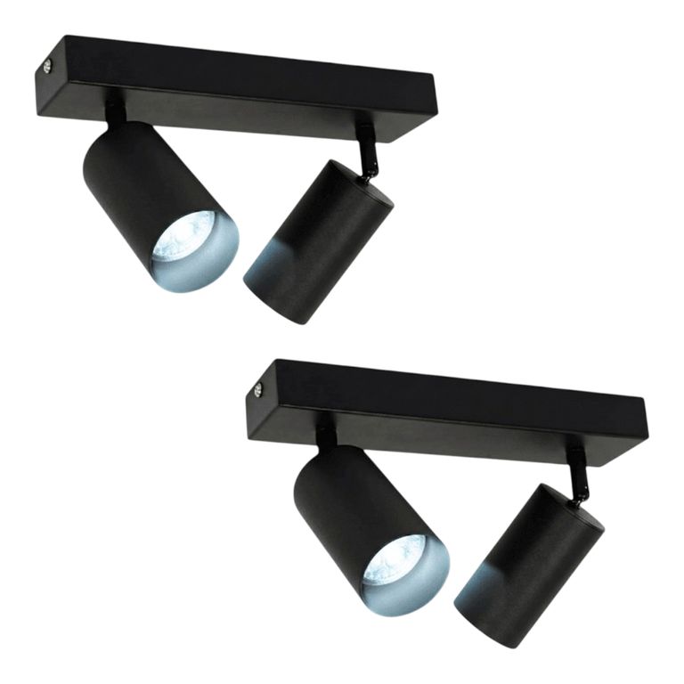 2 Aplique modelo Altair II con 2 Focos Cilindro Negro Luz Fría