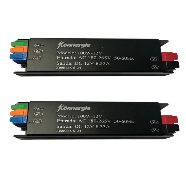 2 Fuentes de Poder 12V 8.33A 100W IP20 Conexión Rápida