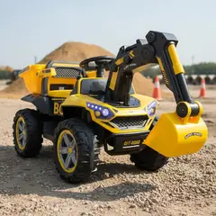 BEBESIT - Camión Eléctrico Retroexcavadora Todoterreno Infantil Amarillo