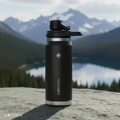 NORDEN - Botella Térmica de Agua Acero Inox Negra 710 ml Kiosclub