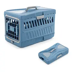 HOOPET - Jaula Canil Transportador De Mascotas Plegable Azul