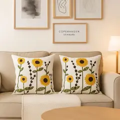 DECORACION CREATIVA - 2 Fundas Bordado Girasol