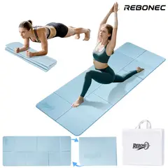 REBONEC - Colchoneta Mat Yoga Deportiva Plegable TPE Grueso 8mm Bolso Azul