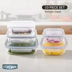 STOREWARE - Set 5 Contenedores Herméticos Para Comida Vidrio