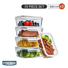 STOREWARE - Set 5 Contenedores Vidrio Mealprep Comida 880 ml Kiosclub