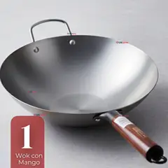 UTILISIMO - Sartén Wok De Hierro Concavo Con Mango 34cm Plateado