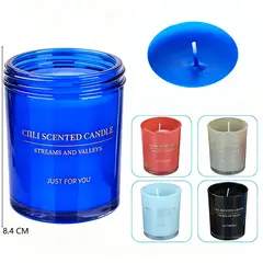 POLASUP - Set 4 Velas aromáticas en botellas vidrio combinación negro azul gris rojo una fragancia duradera
