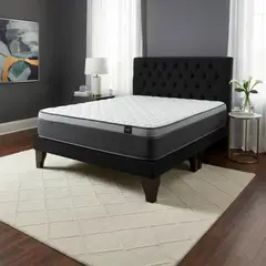 FLOBAL - Cama Europea King + Respaldo Capitones Negro +Colchón 180x200x28