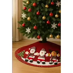 GENERICO - Pie De Arbol Navidad Faldon 1 Metro Ancho Muñeco De Nieve Rojo