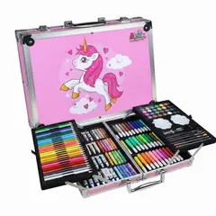 GENERICO - MALETIN SET DE ARTE PARA PARA NIÑA ROSA UNICORNIO 45 PIEZAS H&G
