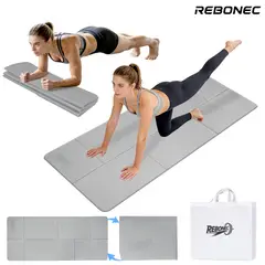 REBONEC - Colchoneta Mat Yoga Deportiva Plegable TPE Grueso 8mm Bolso Gris