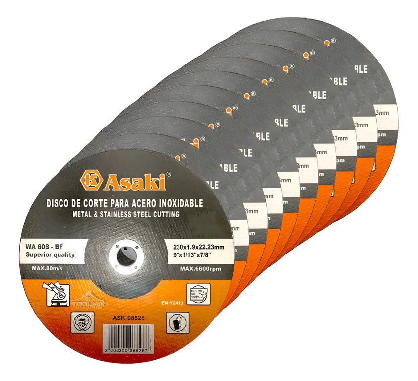 10 Discos Corte Para Acero Metal Hierro 230x1.9x22,23mm