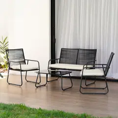 RELAN - Juego de Terraza Living Exterior Set de 4 Piezas de Ratán Sintético Para 4 Personas