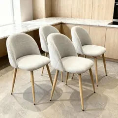 VENHOOUSE - Pack 4 Silla Comedor Moderna Acolchada Metal Sora Lino Gris